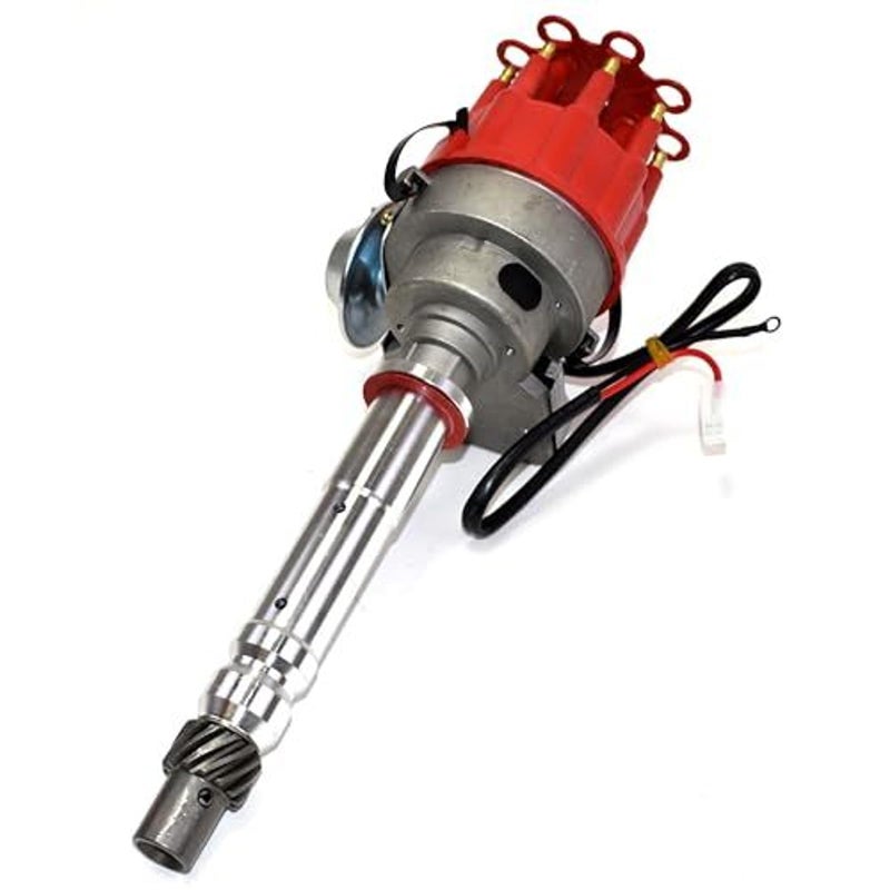 A-Team Performance R2R Complete Distributor - Ready 2 Run Compatible with Chevy SBC BBC 283-454 Series - Automotive Replacement Ignition Parts Two-Wire Installation with Red Cap - Image 1
